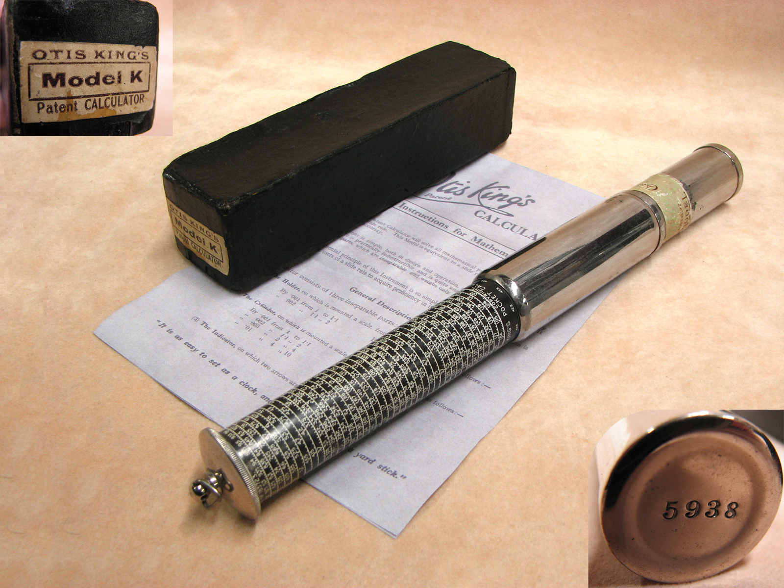 1920's Otis King Model K type A calculator with rare white on black scales